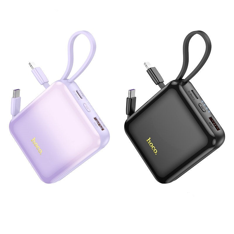 Hoco Q23 Mini 22.5W+PD20W Type-C & Lightning Cable Built In Power Bank with Cable 10000mAh Purple