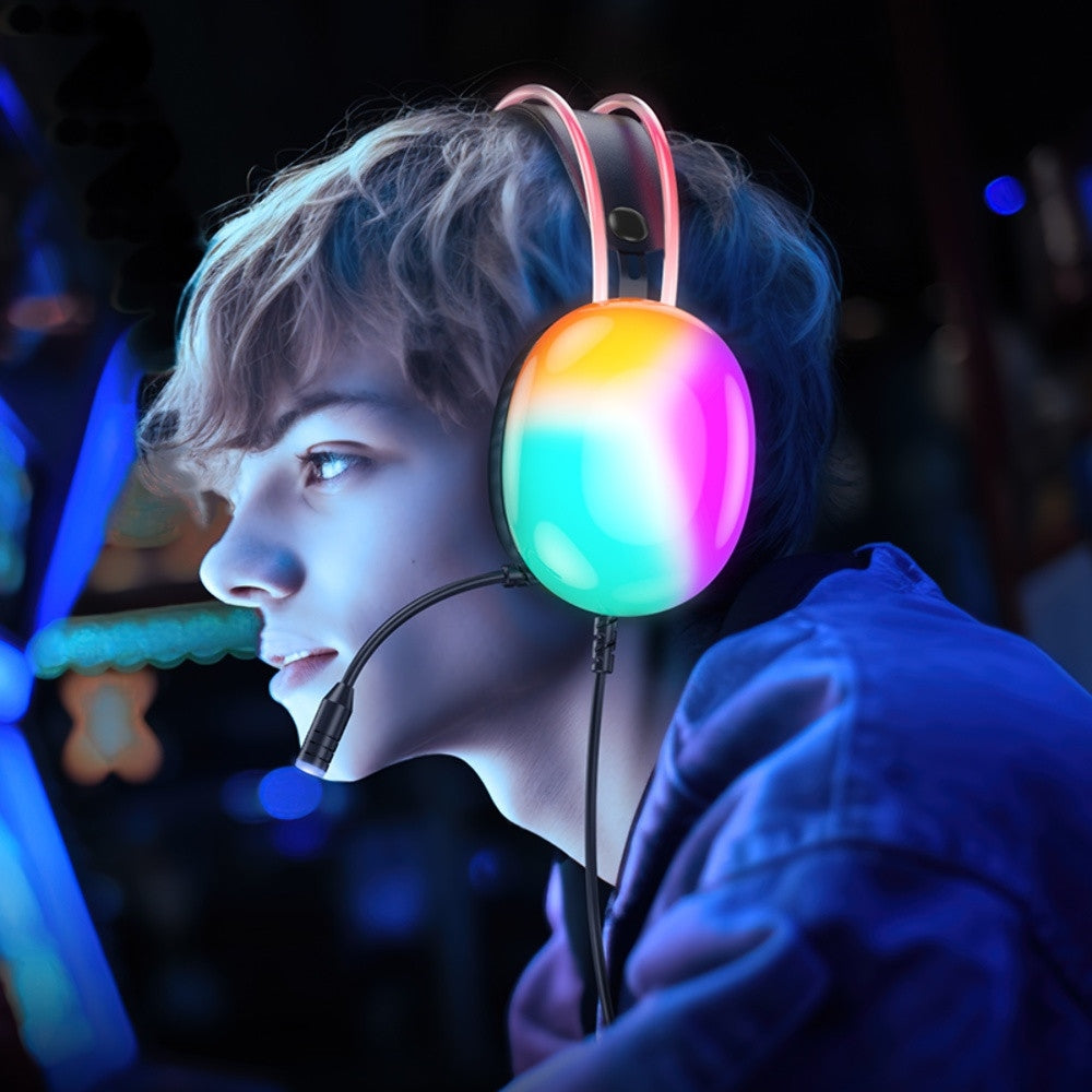 Hoco W109 Plus Rich Elegant USB 7.1 Channel Back Light Gaming Headphones Black-www.firsthelptech.ie