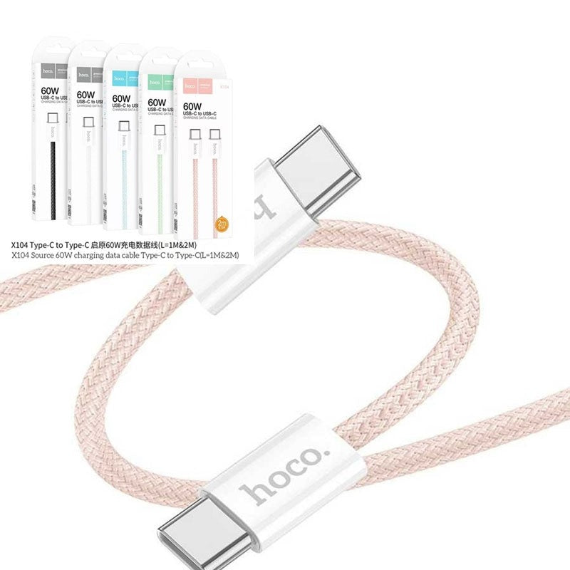 Hoco X104 Source 60W Charging Data Cable Type-C to Type-C L=1M Pink-www.firsthelptech.ie