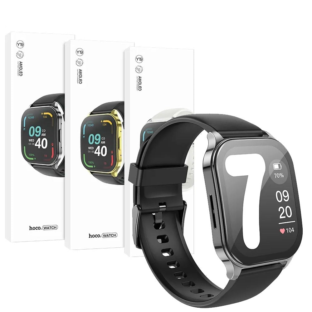 Hoco Y19 AMOLED Unisex Smart IP68 Sports Watch Call Version Bright Metal Grey-www.firsthelptech.ie