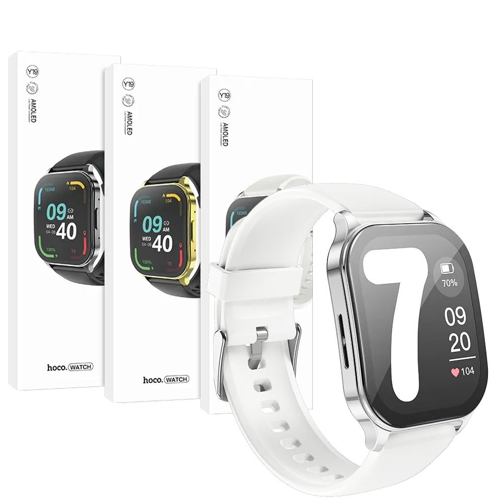 Hoco Y19 AMOLED Unisex Smart IP68 Sports Watch Call Version Bright Silver-www.firsthelptech.ie