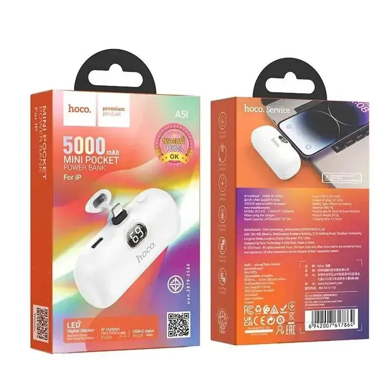 Hoco B37-A5I Sailer Mini Pocket iP Capsule Power Bank 5000mAh White