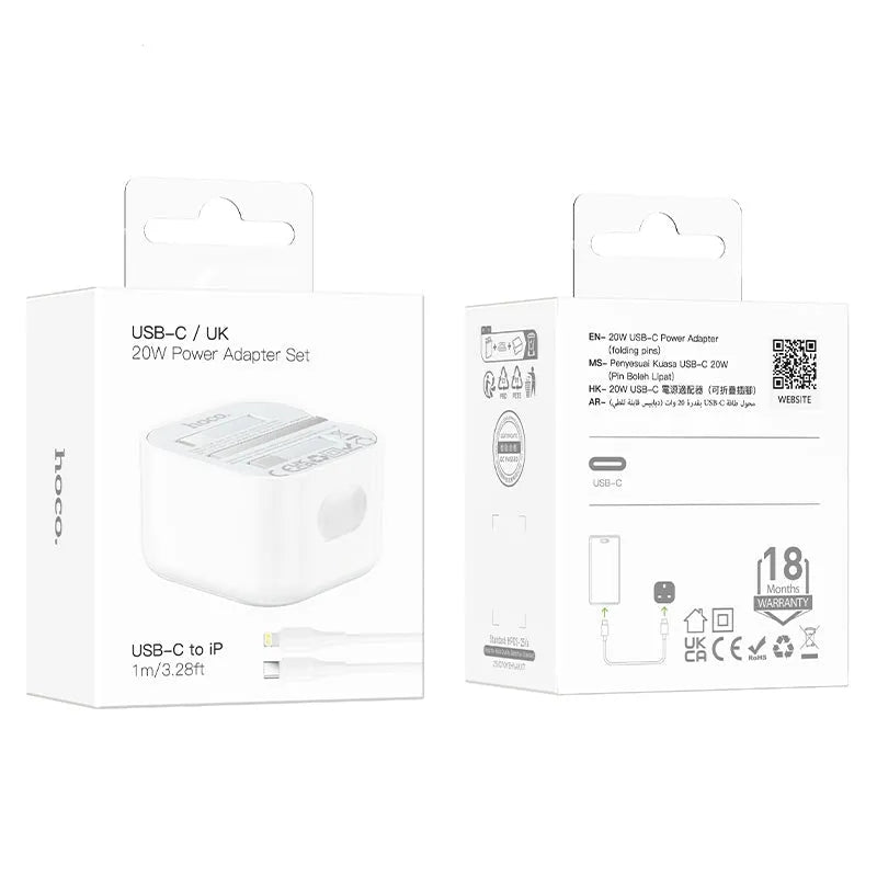 Hoco C155B Original Foldable Single Port PD 20W Charger C To iP White