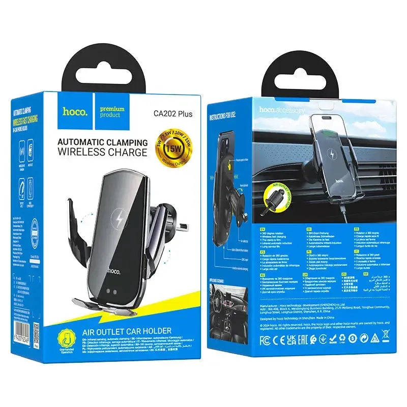 Hoco CA202 Plus Enlightener Infrared Induction 15W Wireless Charging Car Holder Black