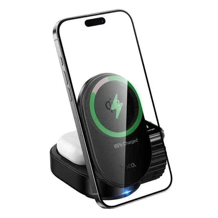 Hoco CQ23 Pole Qi2.2 3 In 1 Magnetic Wireless Fast Charger Black