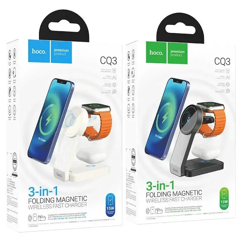 Hoco CQ3 Noble Foldable 3-In-1 Magsafe Wireless Fast Charger Black