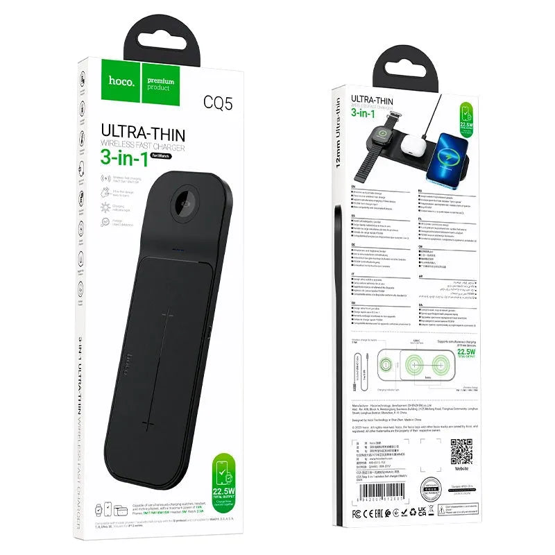 Hoco CQ5 Ultra Thin 22.5W iWatch 3-in-1 Wireless Fast Charger Black