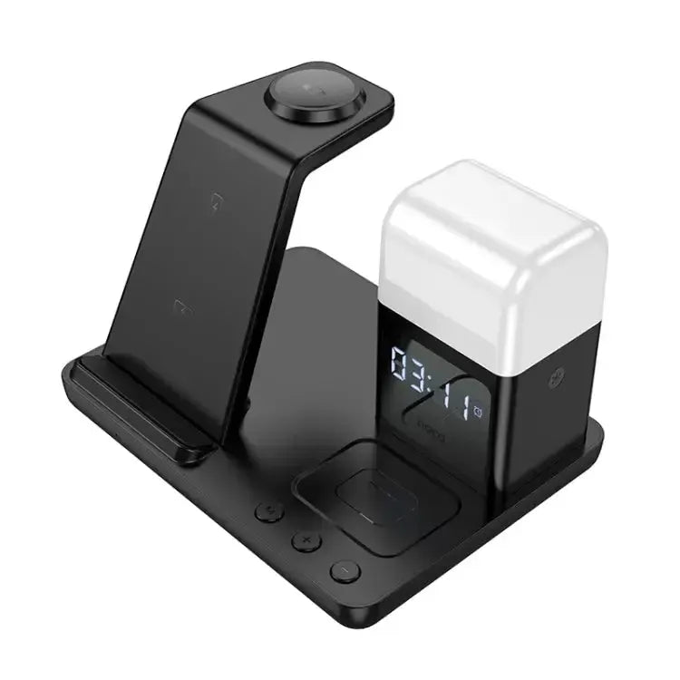 Hoco CQ9 Crown 3-in-1 Night Light Wireless Fast Charger with Clock 15W Black