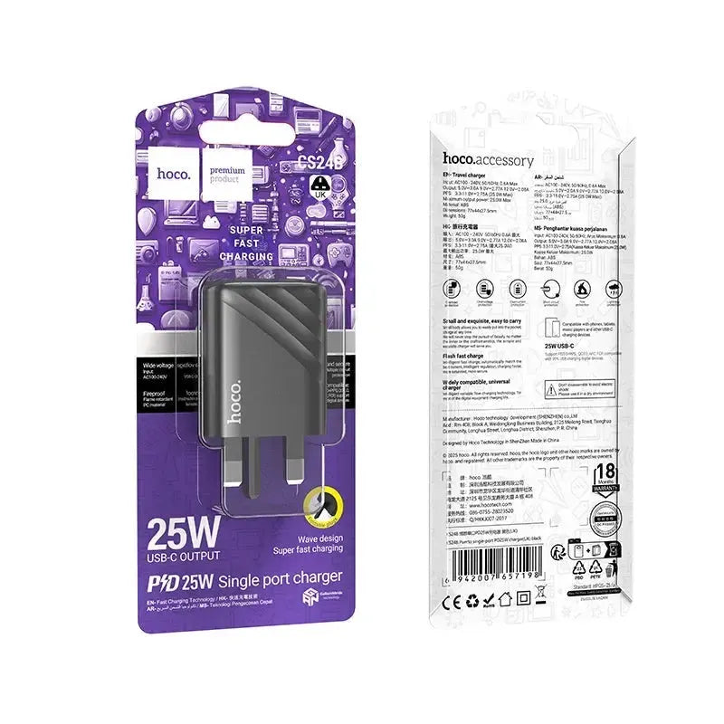Hoco CS24B Single-Port Type-C PD25W Charger Black