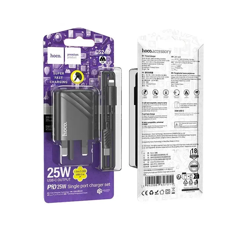 Hoco CS24B Single-Port Type-C PD25W Charger Set C To iP