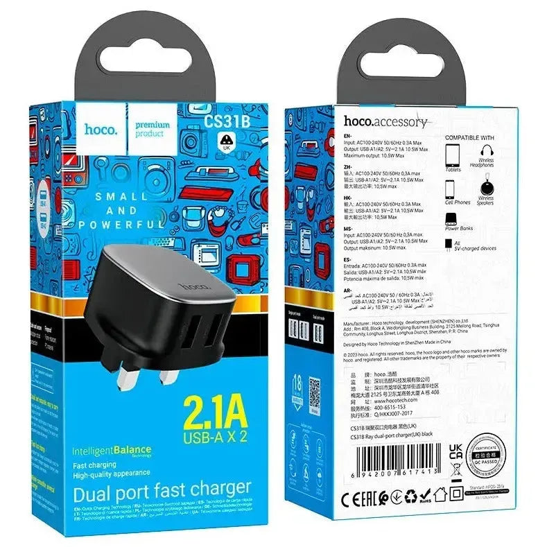 Hoco CS31B Ray Dual Port Charger Black