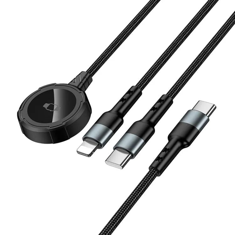 Hoco CW64 3 In 1 Type-C To iWatch / Type-C / iP Charging Cable Black