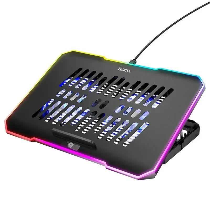 Hoco DH19 Adjustable RGB Laptop Cooler Fan With Phone Stand Black
