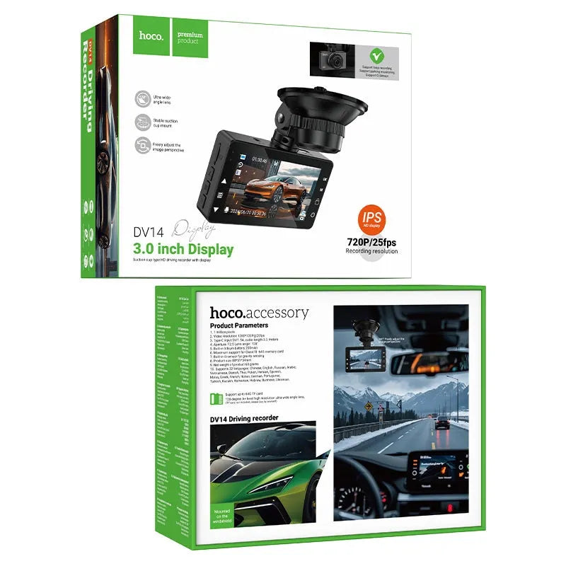 Hoco DV14 3-inch Screen Display Driving Recorder 720P Gray