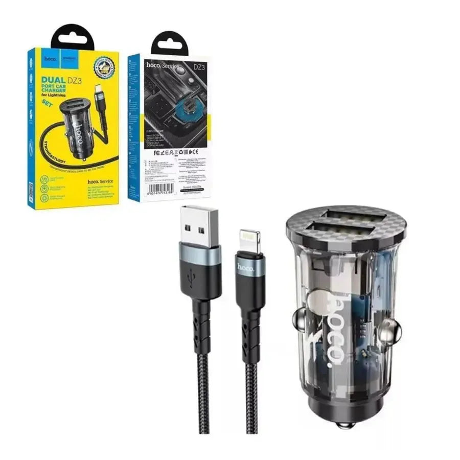 Hoco DZ3 Dual Port Car Charger Set iPhone