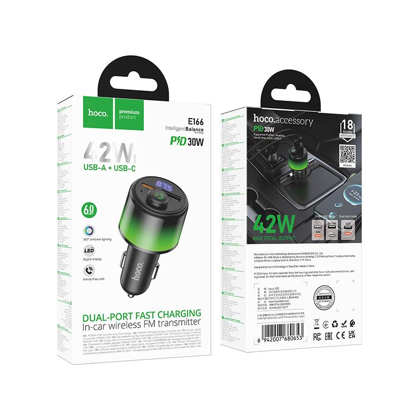 Hoco E166 Path 42W 1A1C Car Bluetooth FM Transmitter Black