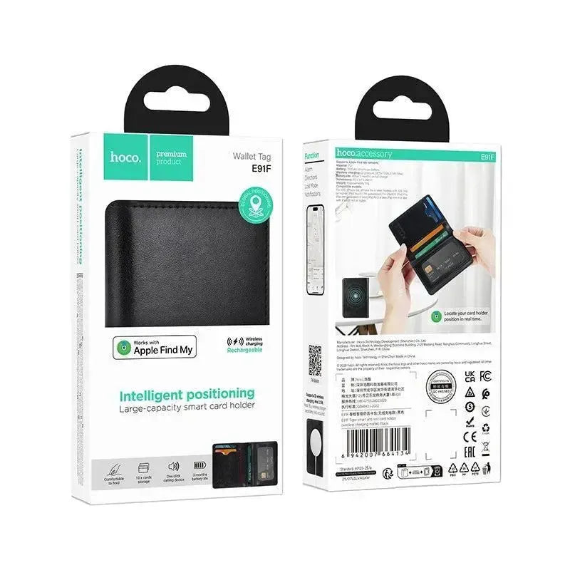 Hoco E91F Tiger Smart Anti-Lost Card Wallet Wireless Charging Black