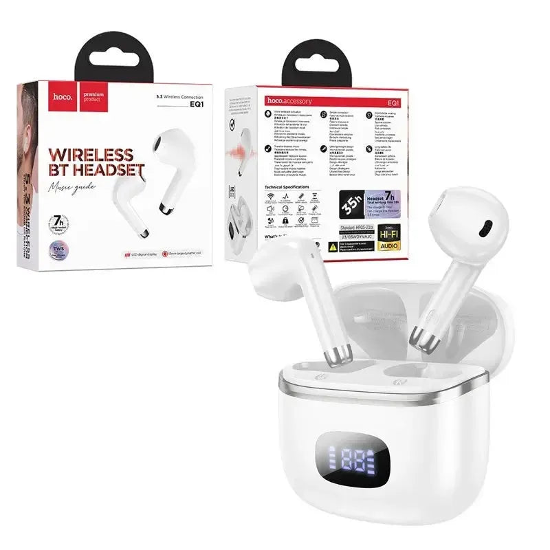 Hoco EQ1 TWS BT 5.3 LED Display 35 Hour Music Earphone White