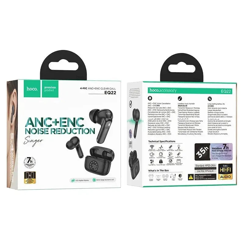 Hoco EQ22 Singer True Wireless ANC+ENC Noise Reduction BT Headset Black