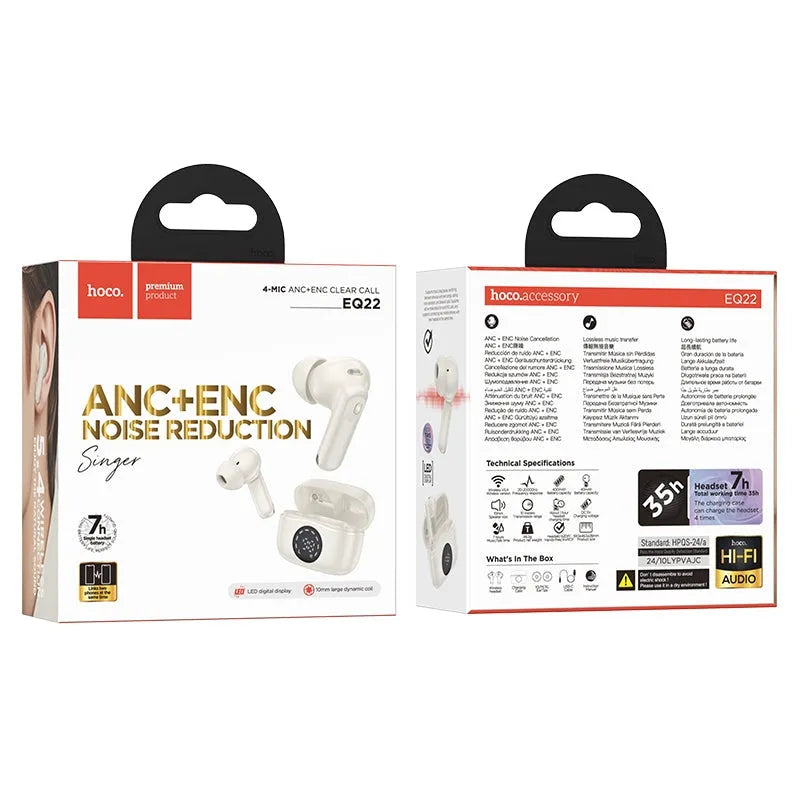 Hoco EQ22 Singer True Wireless ANC+ENC Noise Reduction BT Headset White
