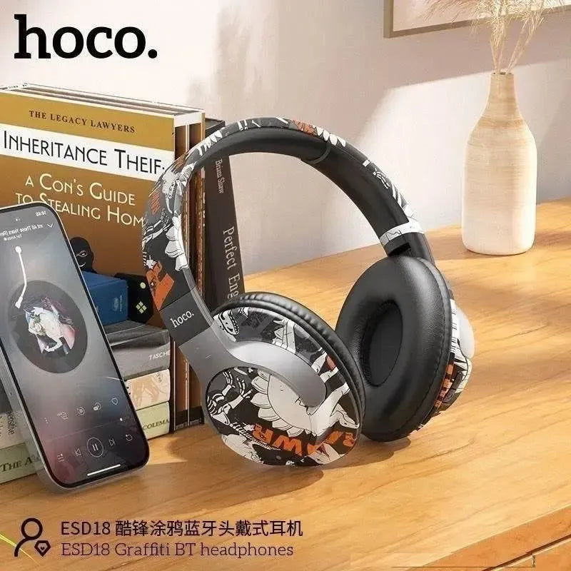 Hoco ESD18 Graffiti Trendy Foldable BT Headphones Black