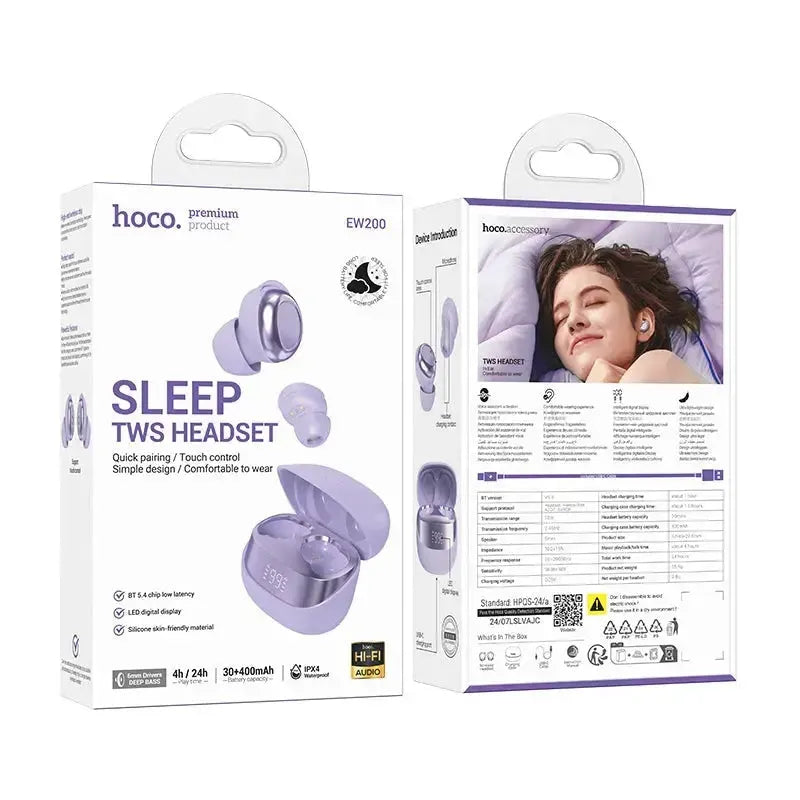 Hoco EW200 Elegant True Wireless Sleep BT Headset Purple