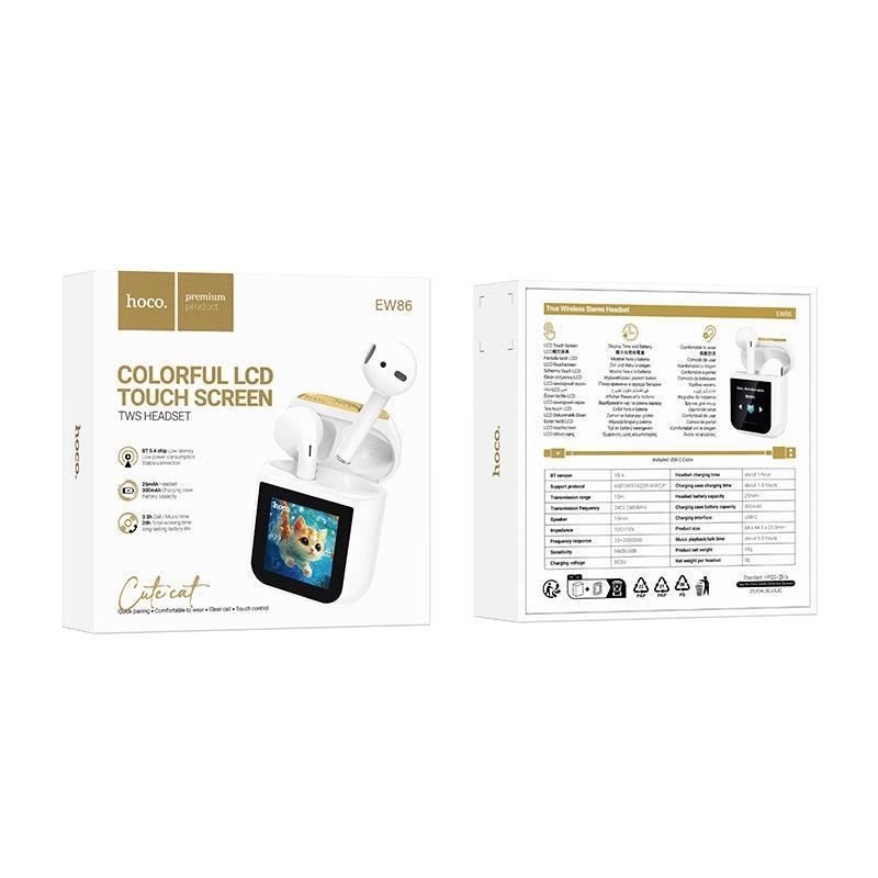 Hoco EW86 Cat Display True Wireless Touch Screen BT Headset White