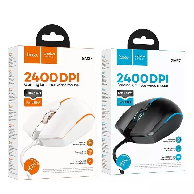 Hoco GM37 Wonderful Gaming Luminous Wired Mouse Black