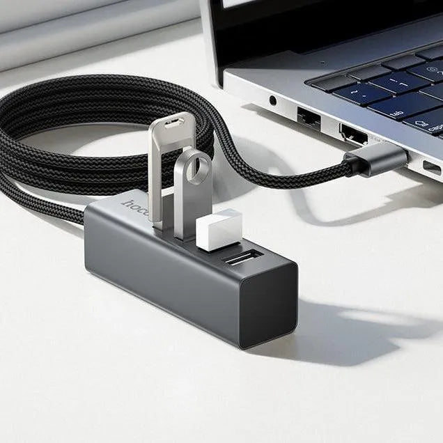 Hoco HB1A 4-In-1 USB To 4 USB 2.0 Converter Hub Metal Gray