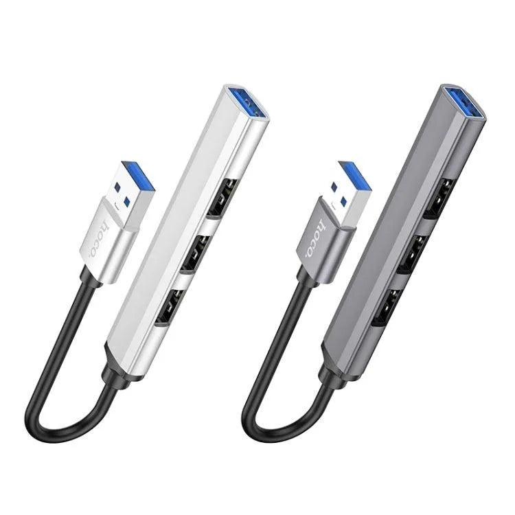 Hoco HB26 Aluminum Alloy 4 In 1 USB To USB 3.0 / USB 2.0 Adaptor Metal Gray