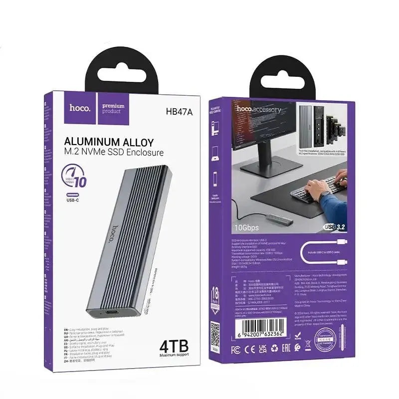 Hoco HB47A M.2 SSD Enclosure USB3.2/10Gbps Gray