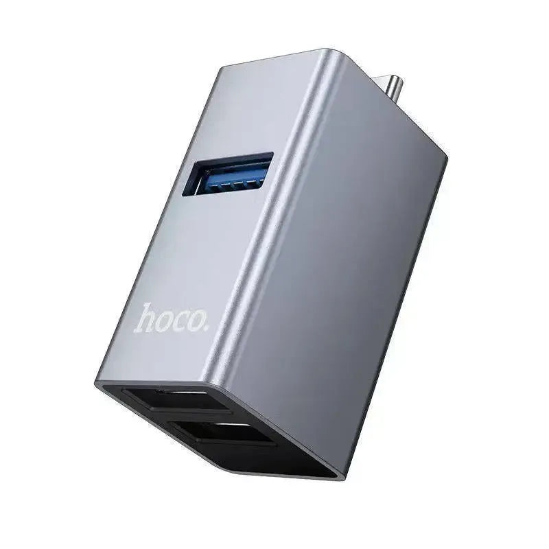 Hoco HB54A 3-In-1 Type-C To USB 2.0 * 2 / USB 3.0 Converter Metal Gray