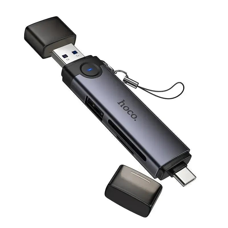 Hoco HB56 Victory USB / Type-C 3-In-1 Card Reader Metal Gray