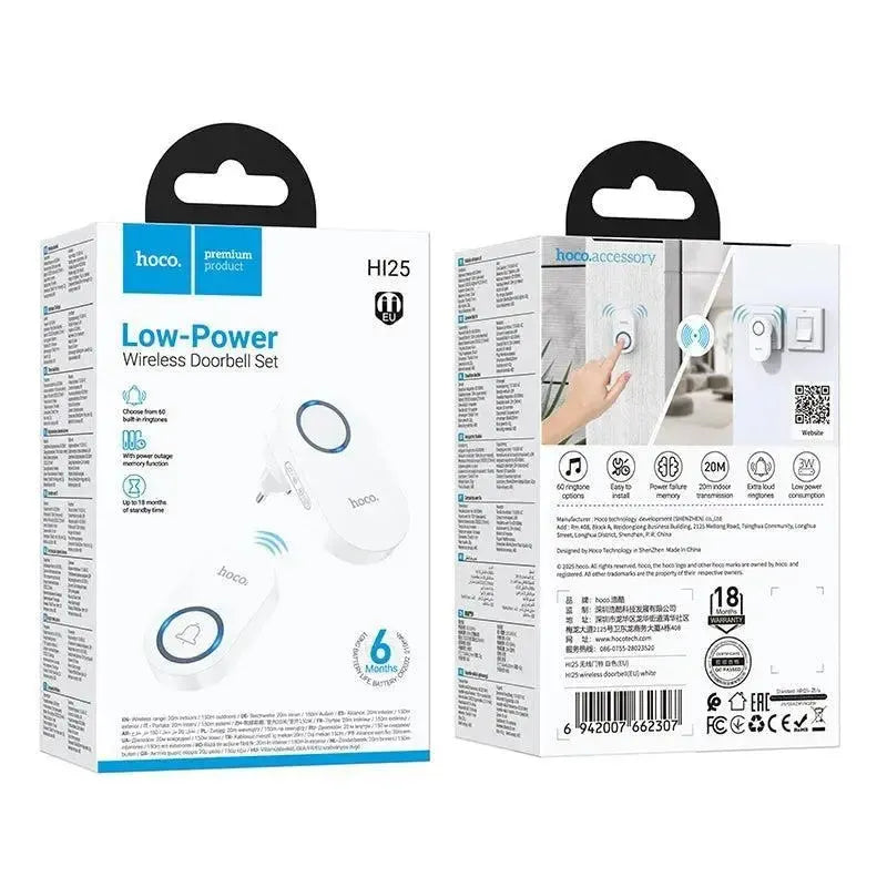 Hoco HI25 Low-Power Wireless Doorbell White UK Pin