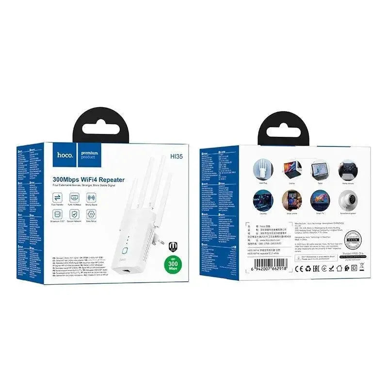 Hoco HI35 WiFi4 300 Mbps Repeater EU White