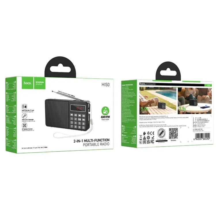 Hoco HI50 Portable FM/ AM BT TF/ USB Radio Black