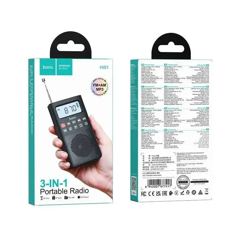 Hoco HI51 Portable 3-In 1 TF Card Radio Black