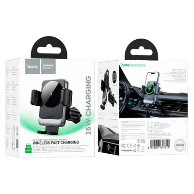 Hoco HW13 Speed Wireless Fast Charging Airvent Car Holder Metal Gray