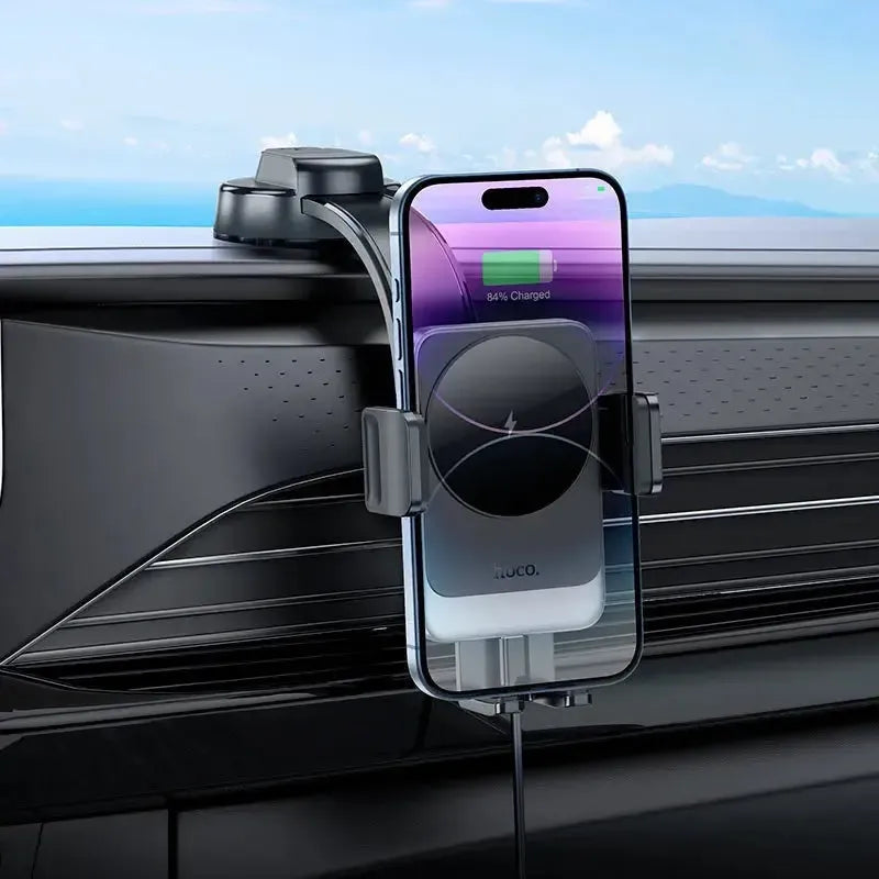 Hoco HW14 Speed Wireless Flexible Fast Charging Car Holder 15W Grey