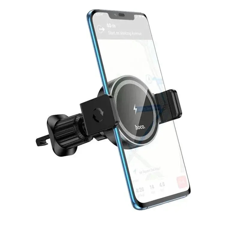 Hoco HW35 Power Electric Magnetic Air Vent Wireless Fast Charging Car Holder 15W Black
