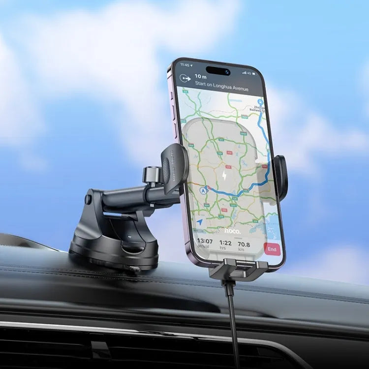 Hoco HW5 Journey Wireless Fast Charging Center Console Car Dash & Glass Holder Black