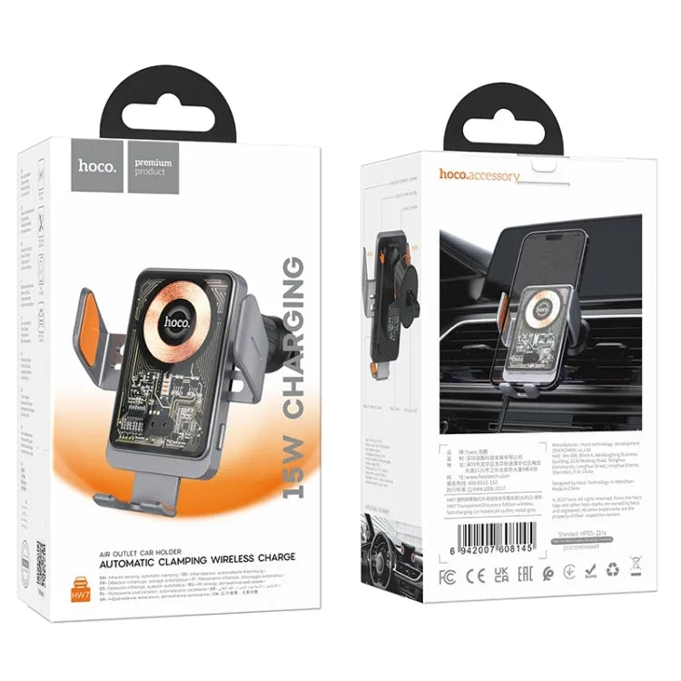 Hoco HW7 Core 15W Transparent Air-Vent Wireless Charging Phone Holder