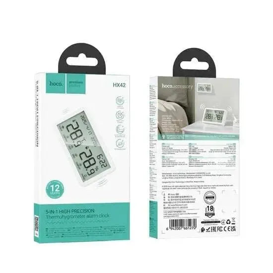 Hoco HX42 Indoor Electronic Alarm Clock Thermometer & Hygrometer White