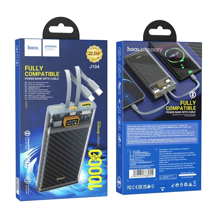 Hoco J104A Discovery Edition 22.5W Fully Compatible Power Bank with Cable 20000 mAh Grey