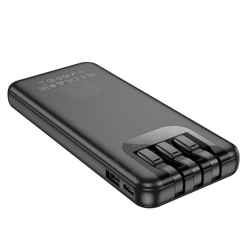 Hoco J114 Ultra Slim Built In Cable PowerBank 10000 mAh Black
