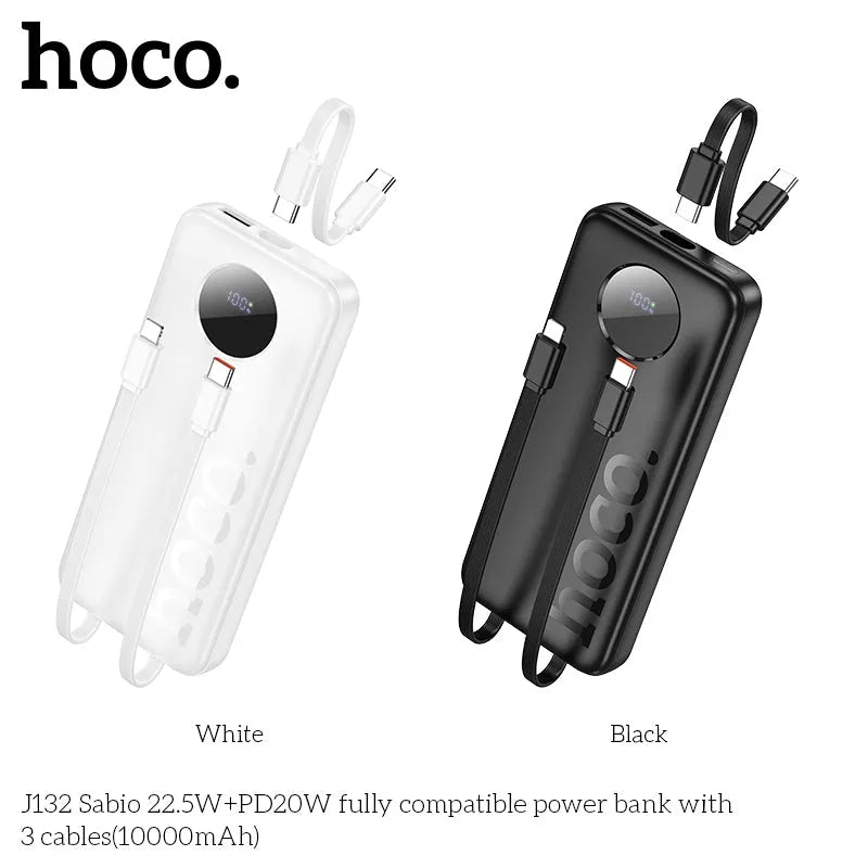 Hoco J132 Sabio 22.5W+PD20W Fully Compatible Power Bank with 3 Cables 10000mAh White