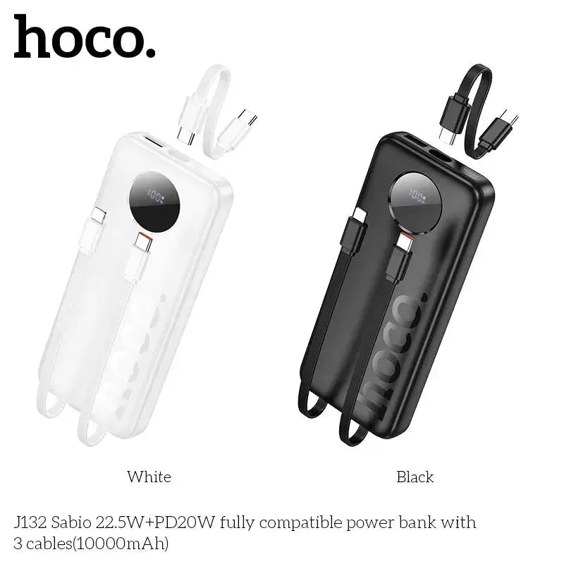 Hoco J132 Sabio 22.5W+PD20W Fully Compatible Power Bank with 3 Cables 10000mAh White