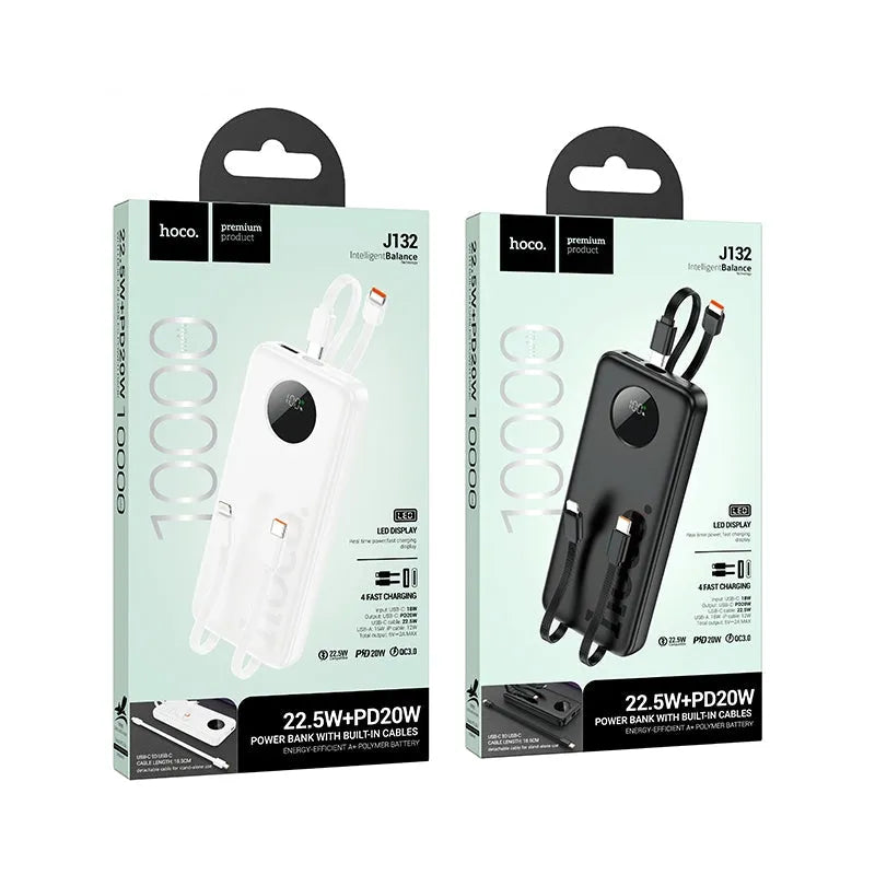 Hoco J132 Sabio 22.5W+PD20W Fully Compatible Power Bank with 3 Cables 10000mAh White