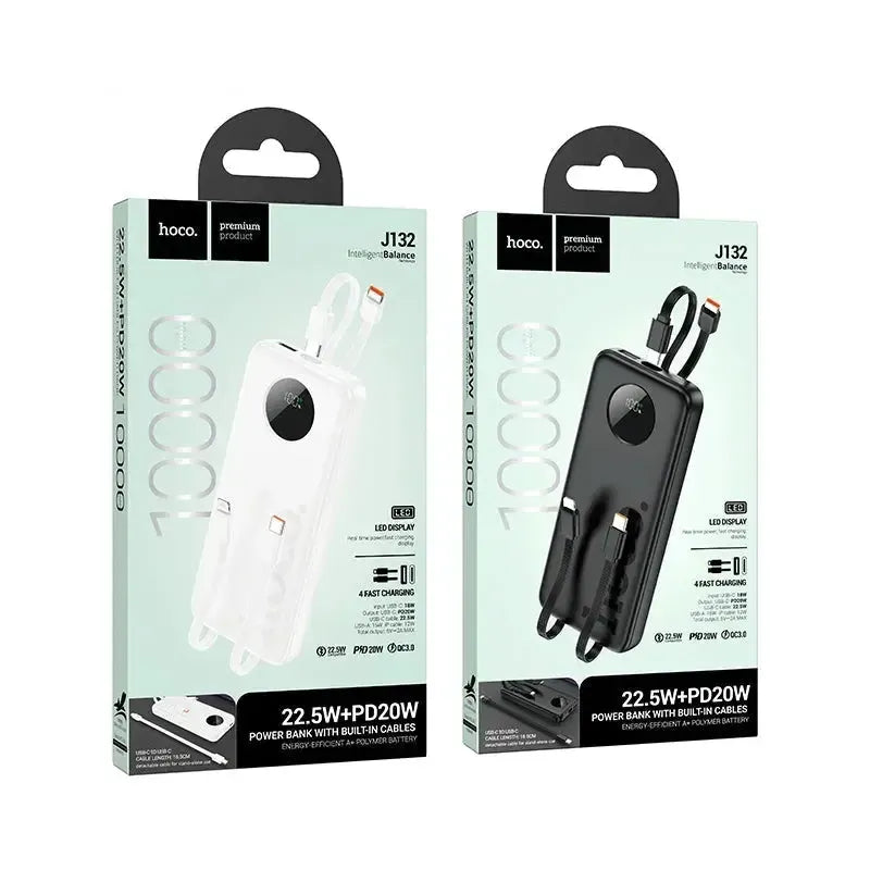 Hoco J132 Sabio 22.5W+PD20W Fully Compatible Power Bank with 3 Cables 10000mAh White