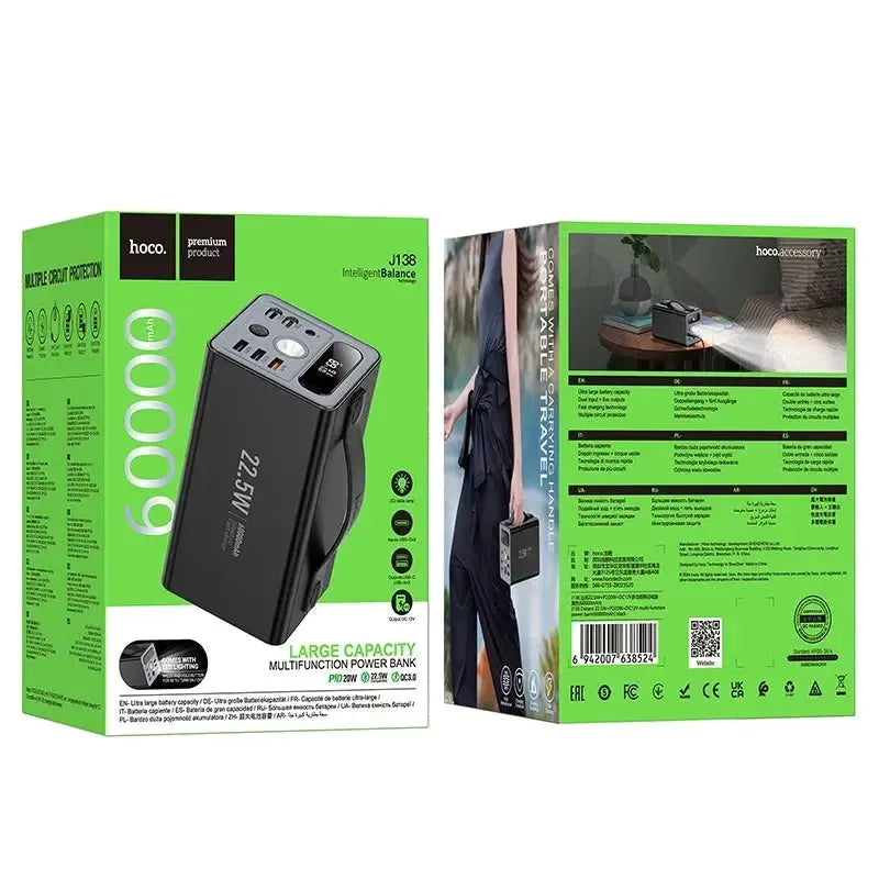 Hoco J138 Distant 22.5W+PD20W+DC12V Multi-Function Power Bank 60000mAh Black